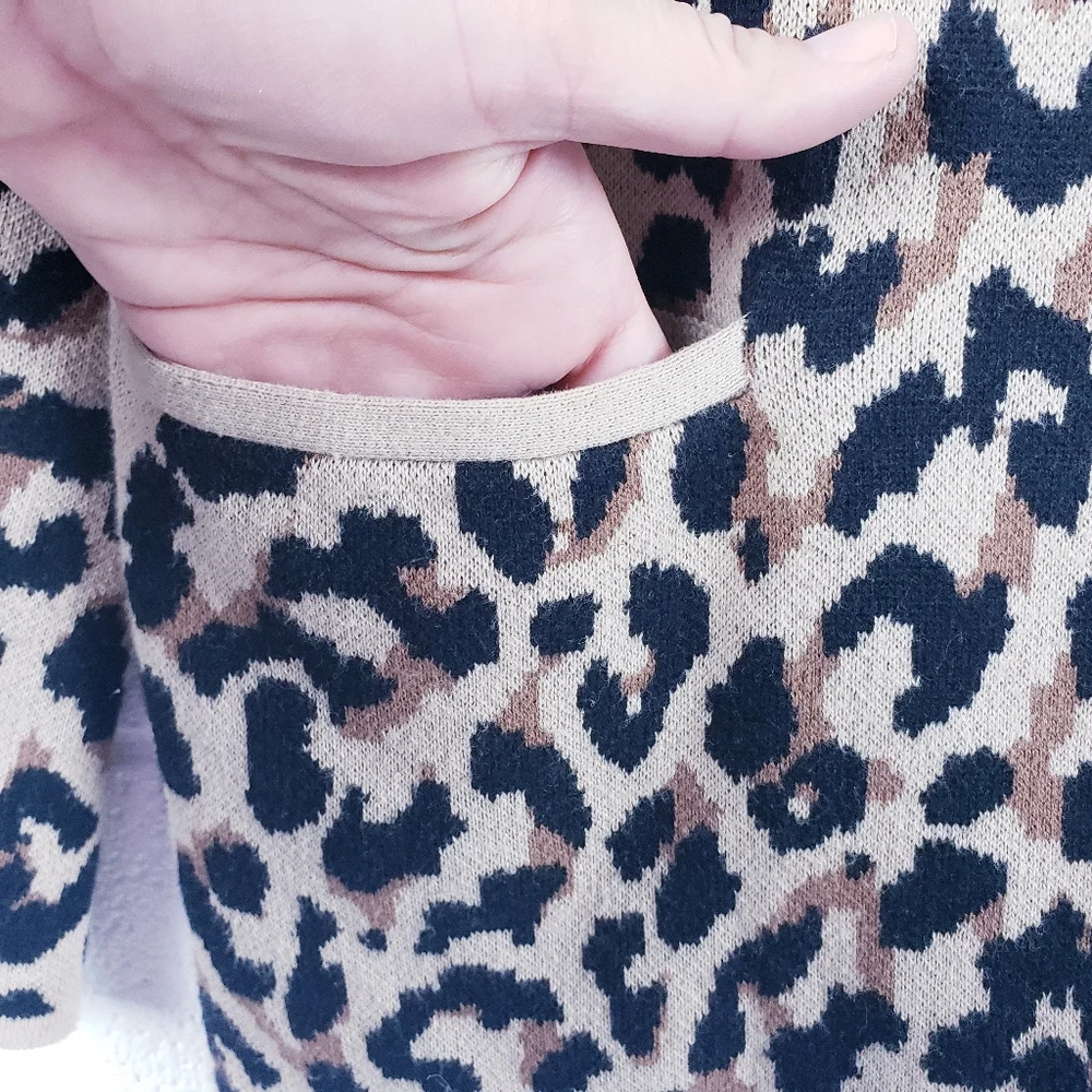 J. Crew Leopard Print Sweater Blazer AS303 Women's Size Small Camel Brown Black‎